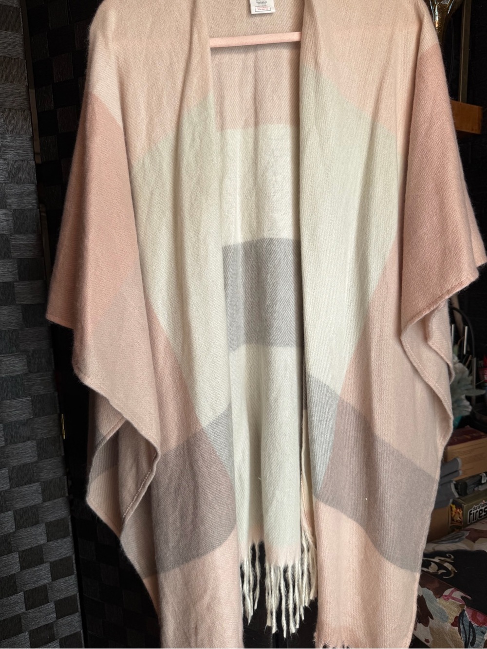 Woolrich Pink and Cream Colorblock Open-Front Poncho